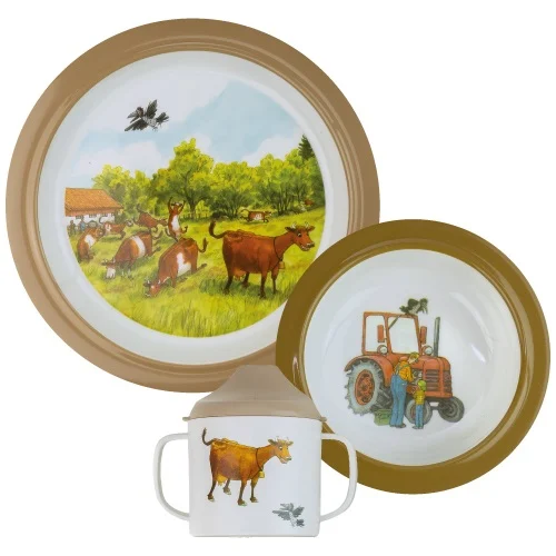 boerderij servies, koeien servies. kinder servies . kraamcadeau of peutercadeau. baby en kids. nostalgies servies. buitenleven servies. kitchen en kids